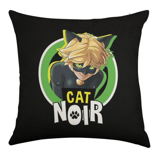 Miraculous Ladybug - Cat Noir Badge Linen Throw Pillow Cover