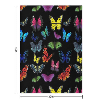 Butterfly Print, Black Throw Blanket