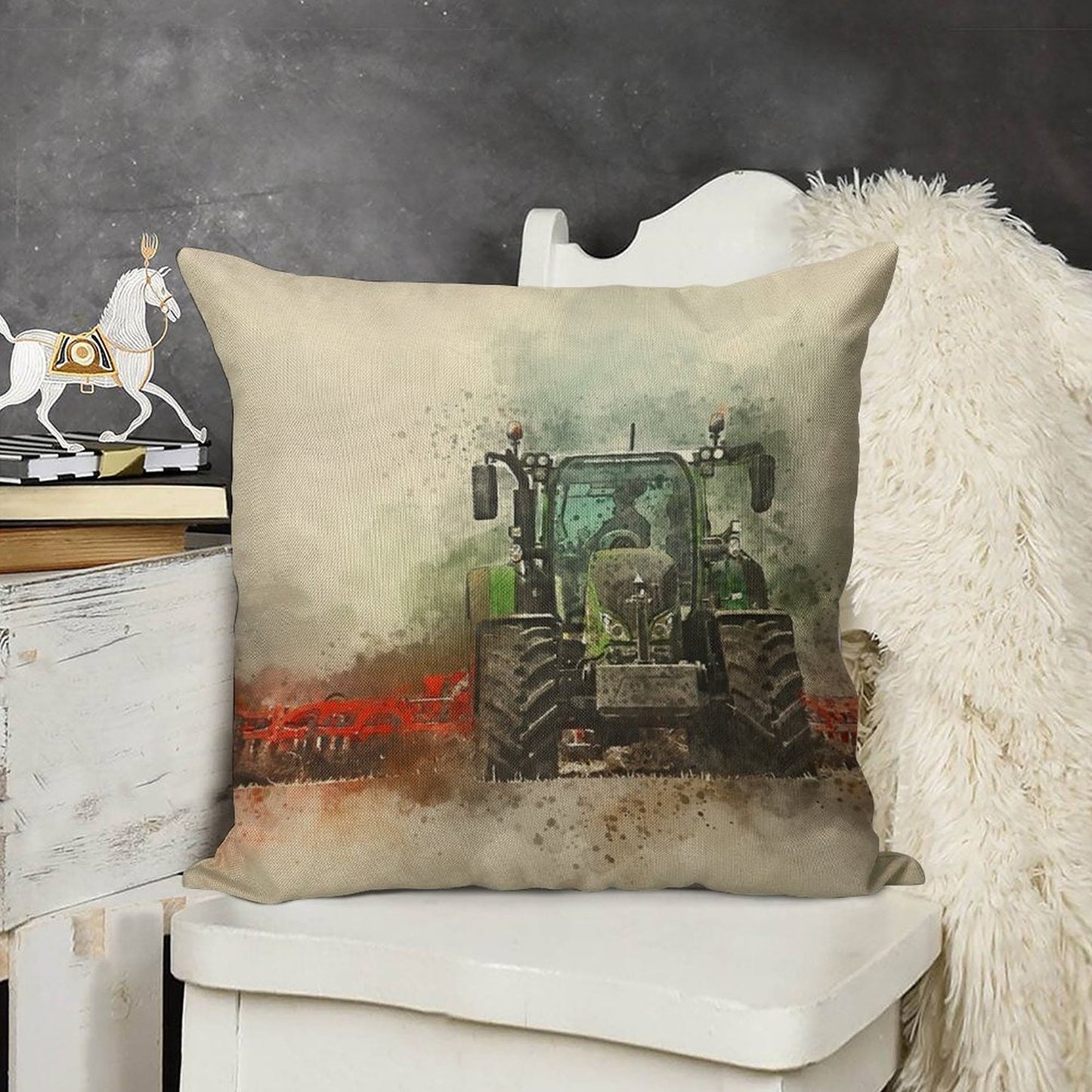 Fendt Tractor Grafting Linen Throw Pillow Cover