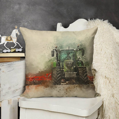 Fendt Tractor Grafting Linen Throw Pillow Cover