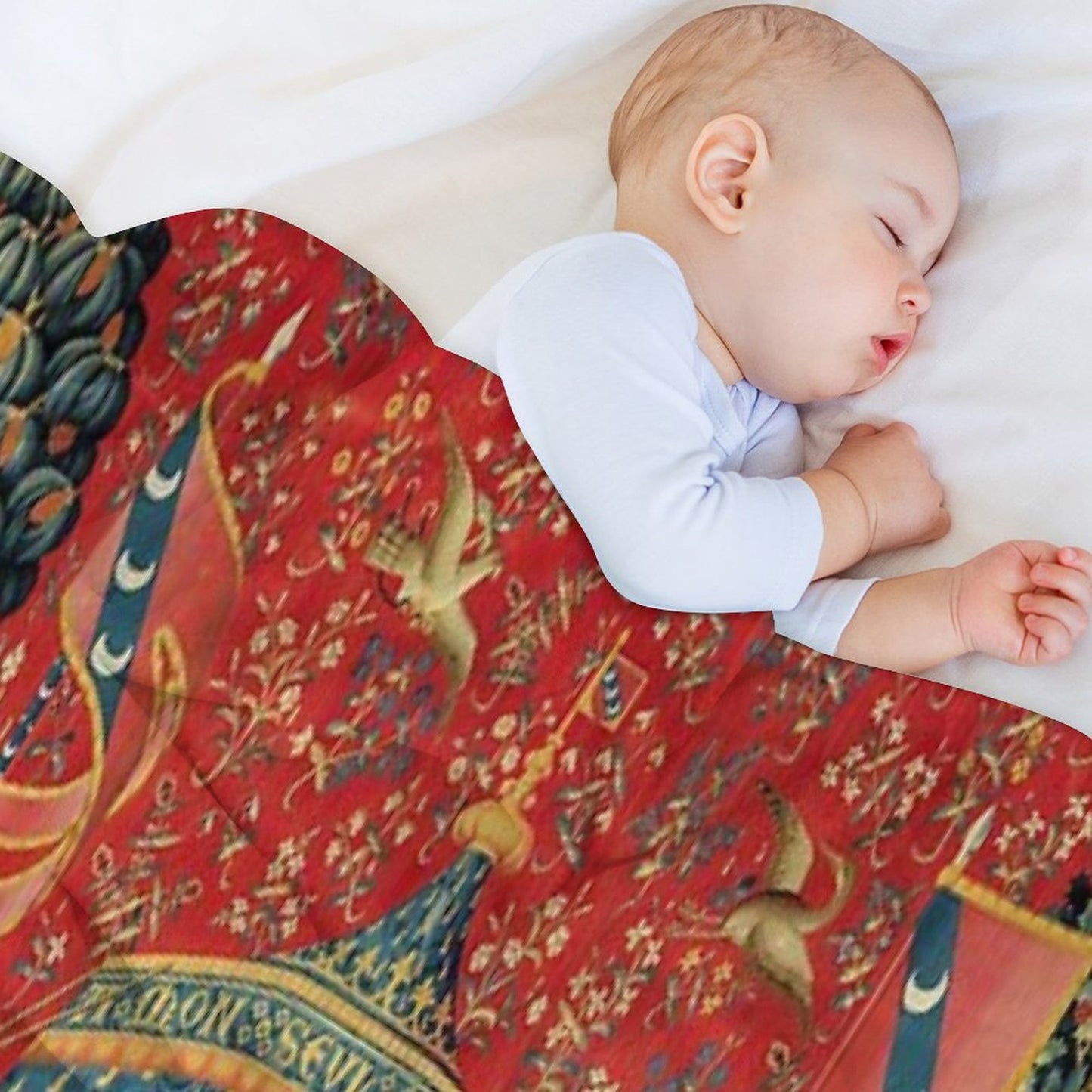 LADY AND THE UNICORN DESIRE ,Lion,Fantasy Flowers,Animals,Red Green Floral Tapestry Throw Blanket