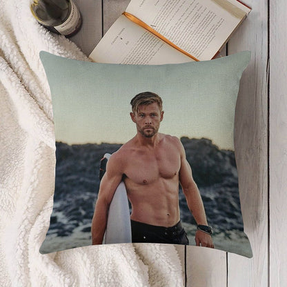 Chris Hemsworth Linen Throw Pillow Cover
