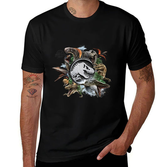 Jurassic World Rebirth Circle Logo Dinosaurs  Heathered Texture T-Shirt