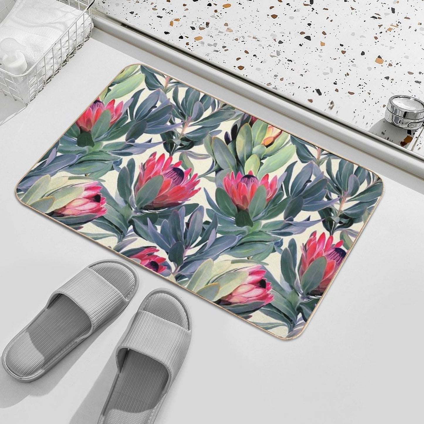 Painted Protea Pattern  High-Traffic Bath Mat