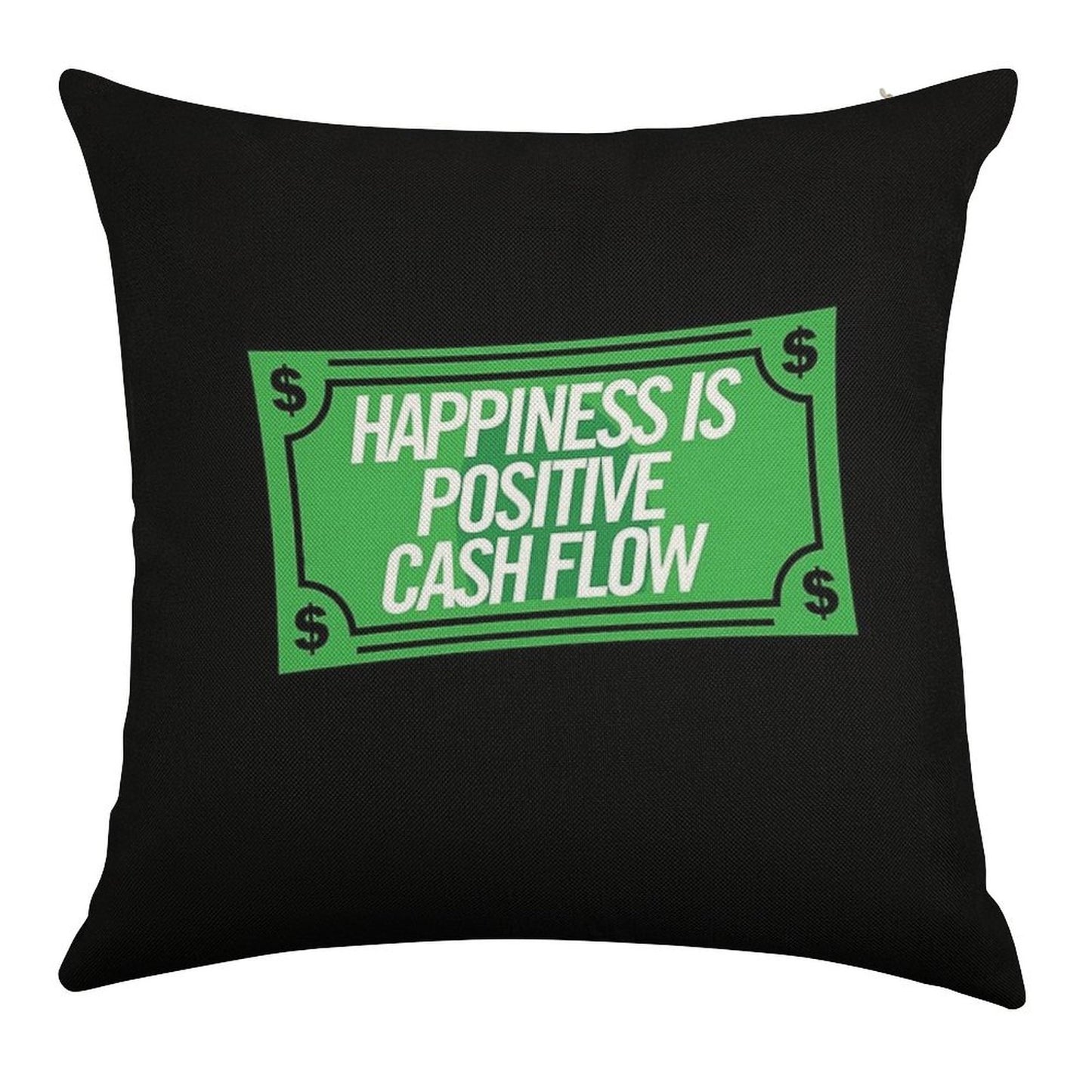 Happiness Is Positive Cash Flow Money Quote Linen Throw Pillow Cover