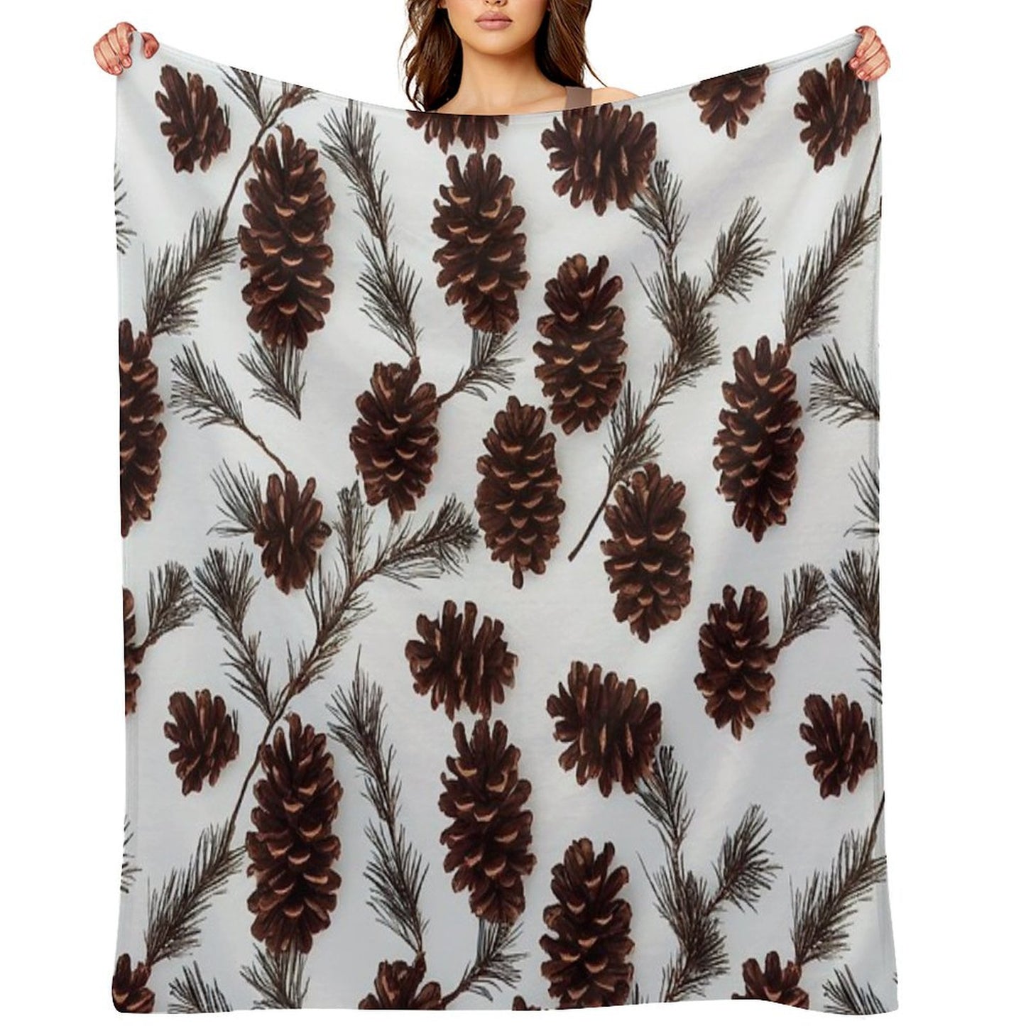 Pine Cones Festive Background with Fir Branch, Seamless Pattern. Throw Blanket