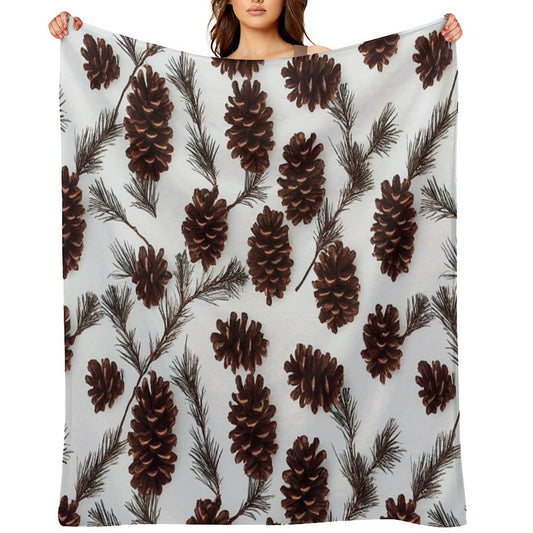 Pine Cones Festive Background with Fir Branch, Seamless Pattern. Throw Blanket