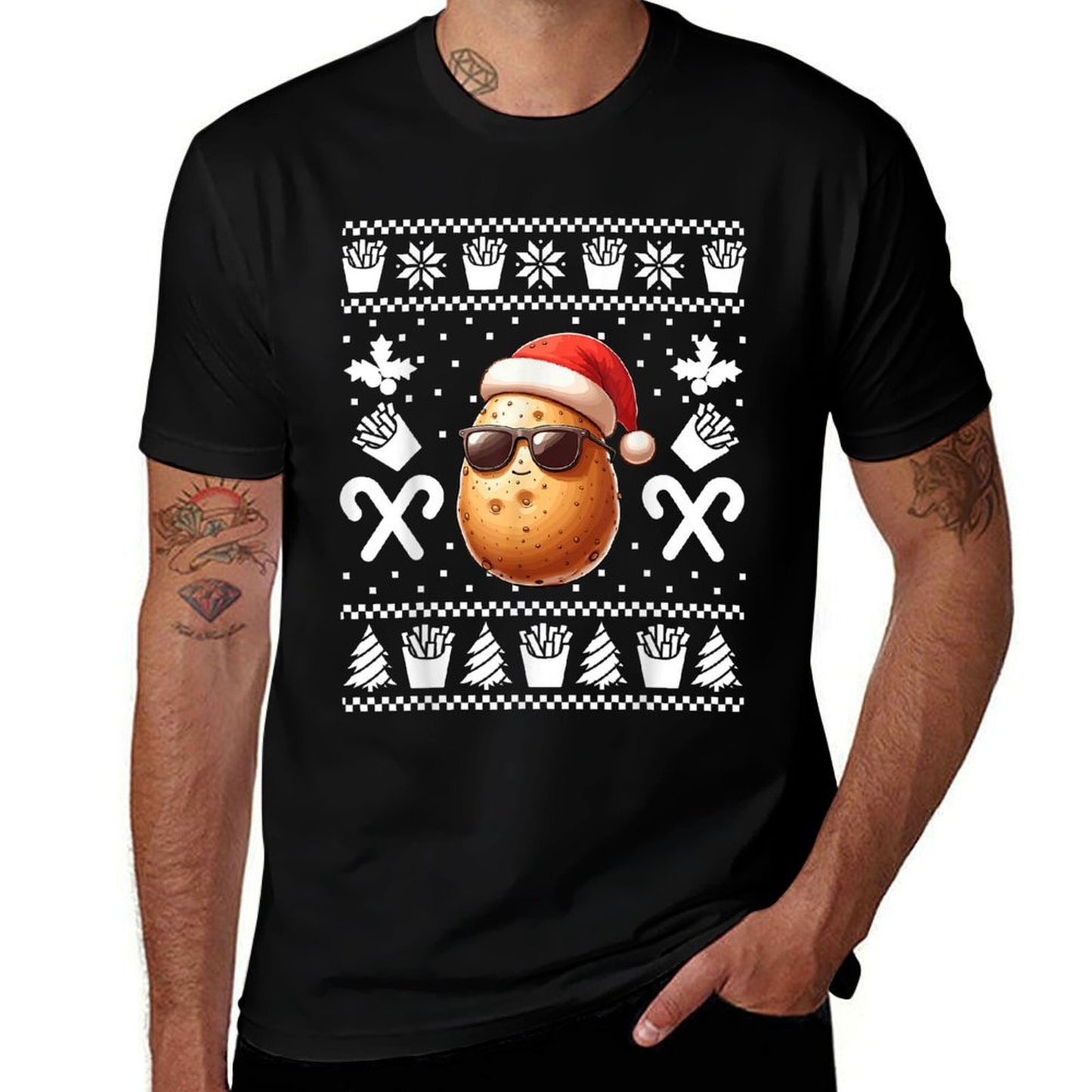 Funny Potato Christmas French Fries Pattern Xmas Season  Eco-friendly Material T-Shirt