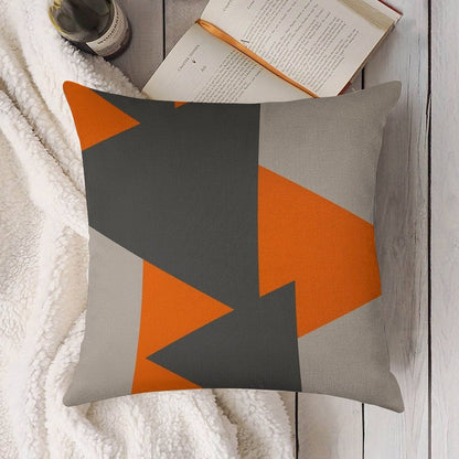 Orange And Grey Triangles Linen Throw Pillow Cover