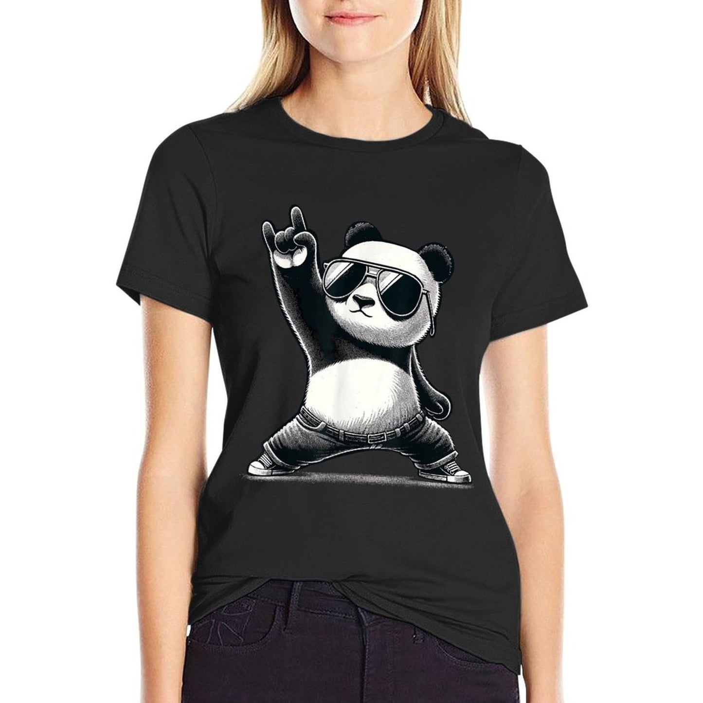 Retro Panda Rock Music Gift Men Kids Women Funny Panda T-Shirt