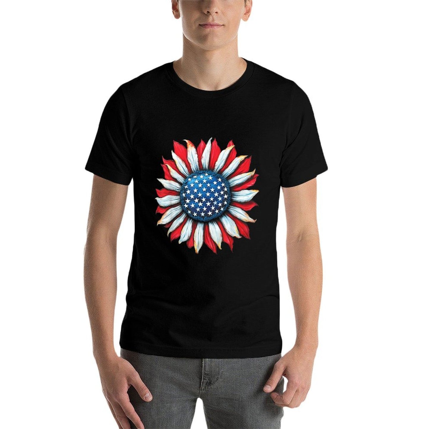 Sunflower American 4th of July Women Men Merica USA  Easy-care T-Shirt