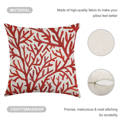 Red Coral Linen Throw Pillow Cover