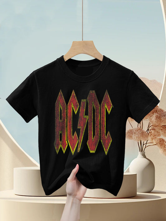 ACDC Distressed Red Logo Rock Music Band Kids T-Shirt