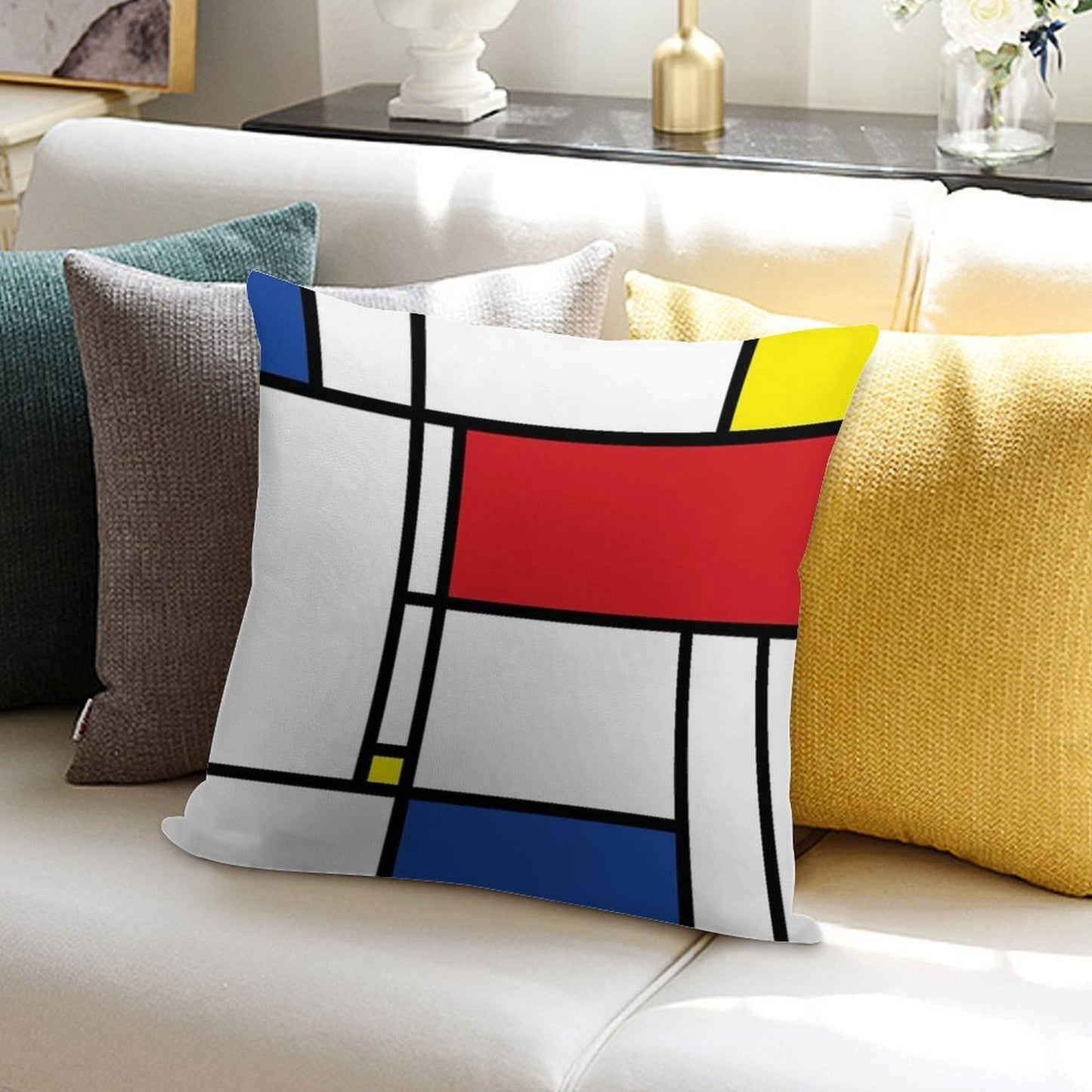 Mondrian Minimalist De Stijl Modern Art © Fatfatin Soft Easy Maintenance Throw Pillow