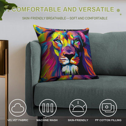 Banksy Rainbow Lion Graffiti Pop Art Painting Soft Short Plush Fabric Throw Pillow