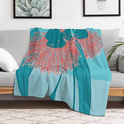 Gum Blossom Eucalyptus Pink Blue Throw Blanket