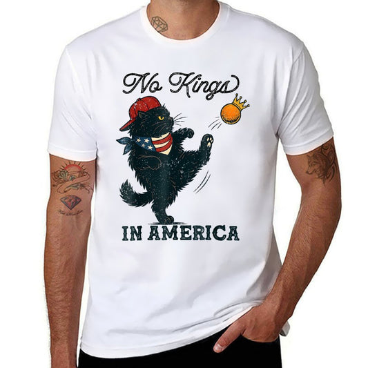 Black Cat No Kings In America  High-quality Stitching T-Shirt