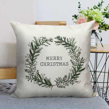 Simple Merry Christmas Linen Throw Pillow Cover