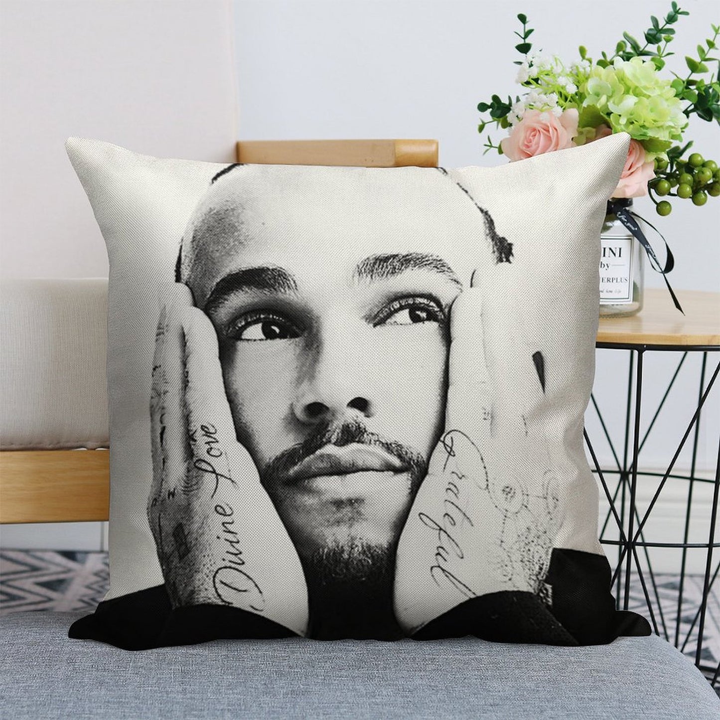 F1 Lewis Hamilton 44 Linen Throw Pillow Cover