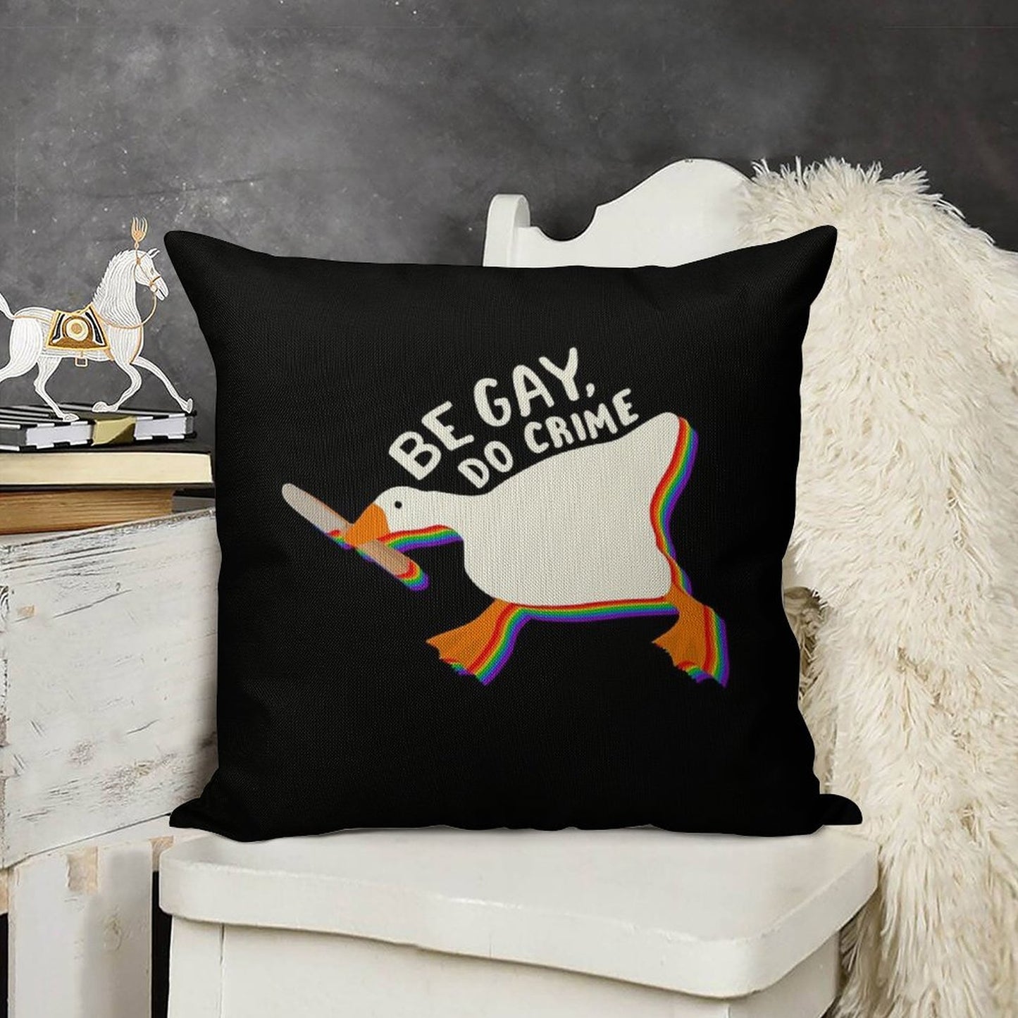 Be Gay Do Crime Goose Linen Throw Pillow Cover