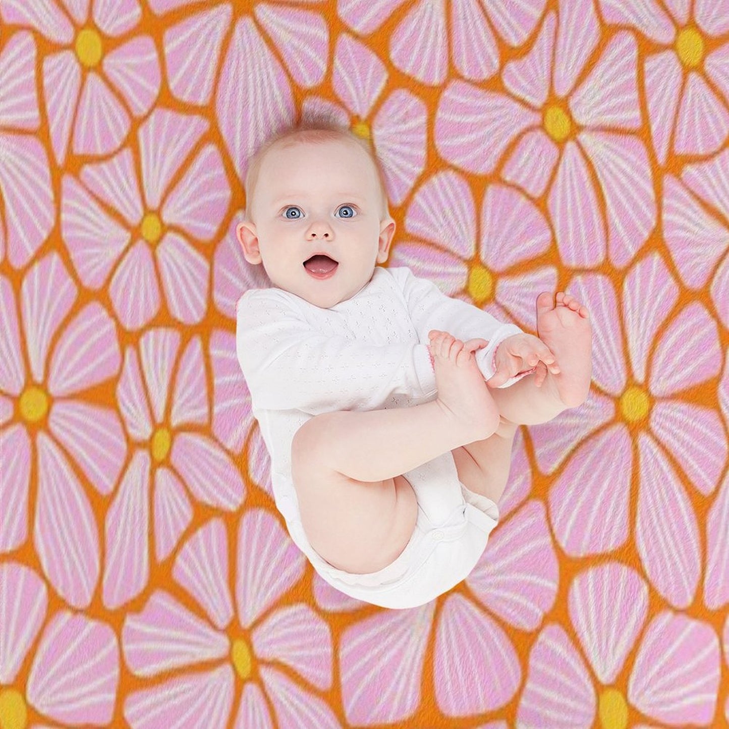 Flower Power Seventies Sixties Hippie Flowers Pattern Orange Pink Throw Blanket