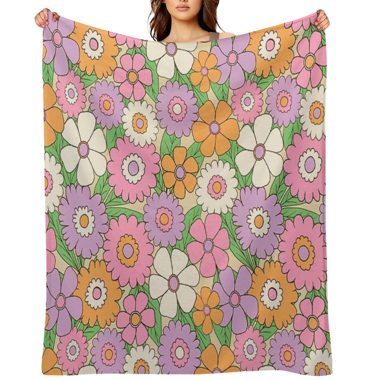 Groovy Retro Flower Power Pattern in Lilac, Pink And Orange Throw Blanket