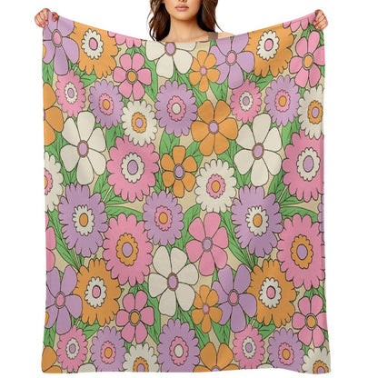 Groovy Retro Flower Power Pattern in Lilac, Pink And Orange Throw Blanket