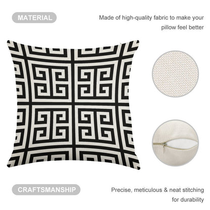 Greek Key Black And White Pattern Linen Throw Pillow Cover
