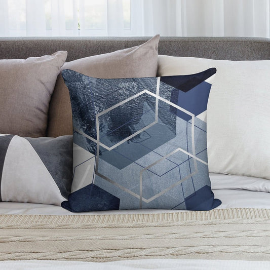Blue And Grey Geo Soft Skin-Friendly Throw Pillow
