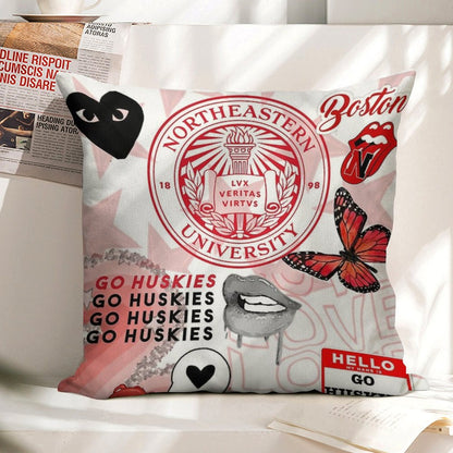 NORTHEASTERN COLLAGE Linen Throw Pillow Cover