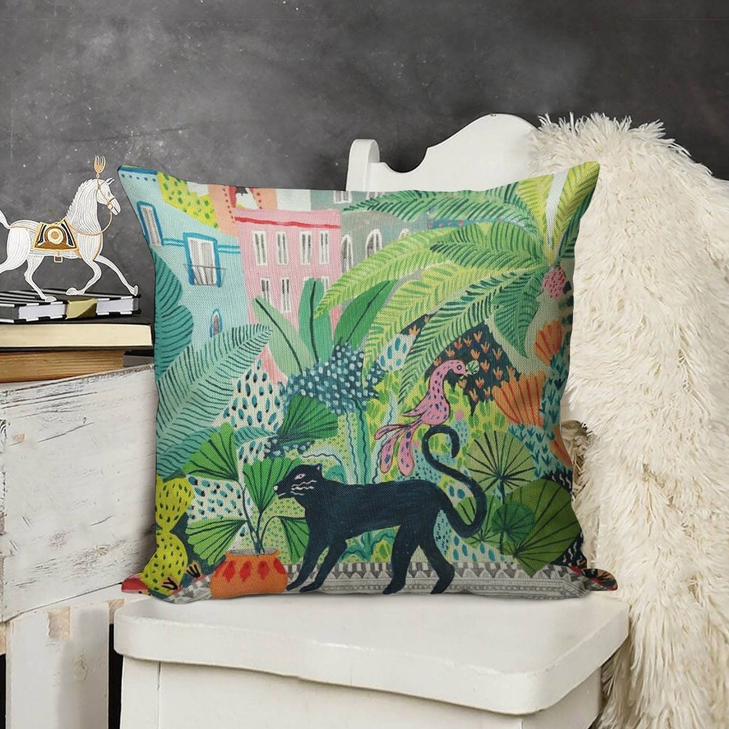 Jungle Panther Linen Throw Pillow Cover