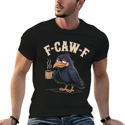 F Caw F T Coffee Crow Gothic Raven Funny Halloween  Oversized Silhouette T-Shirt