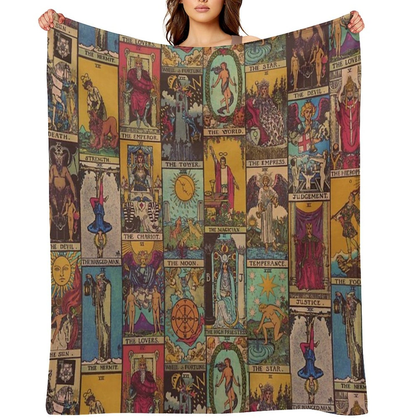 The Major Arcana of Tarot Vintage Patchwork Throw Blanket