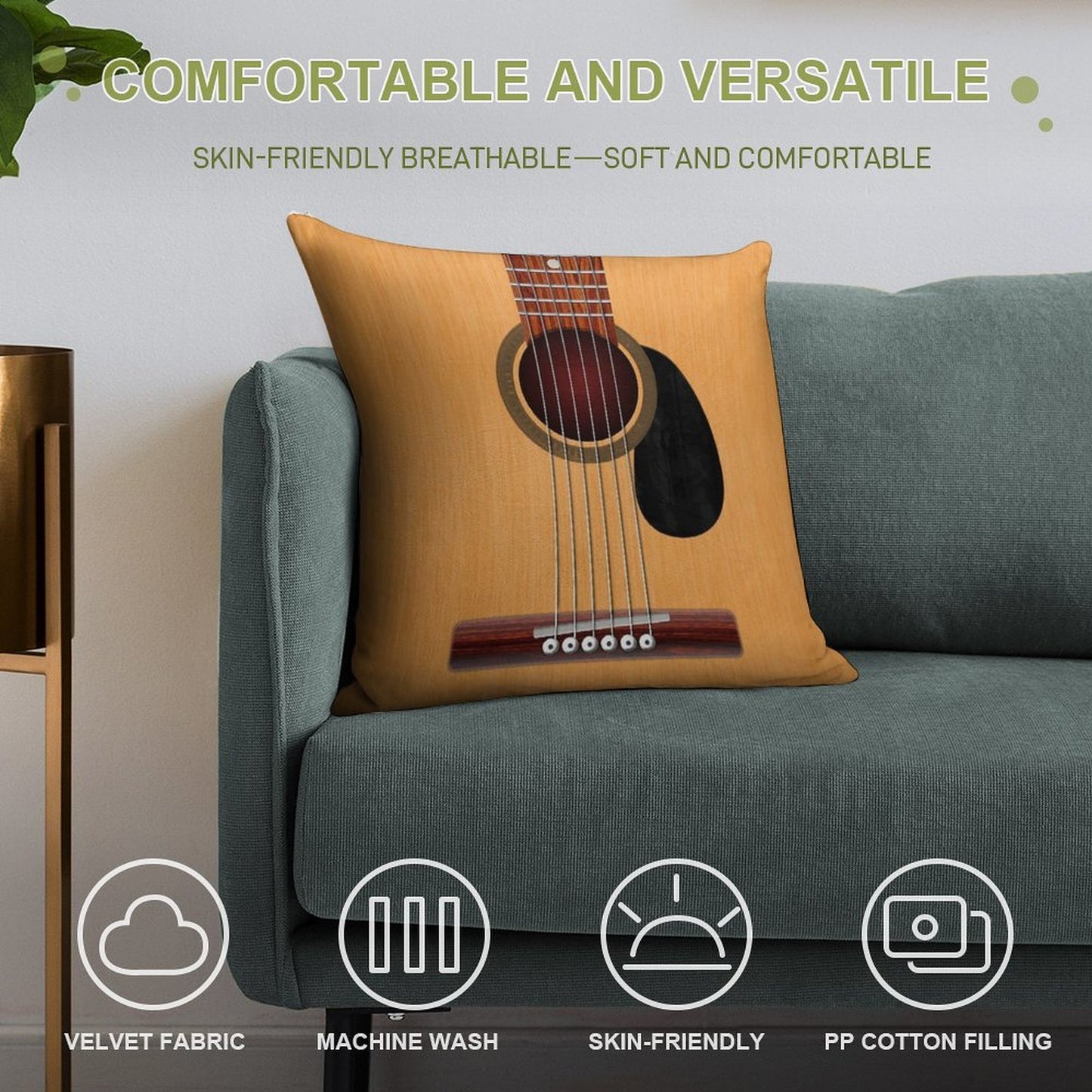 Acoustic Guitar Soft Washable Throw Pillow