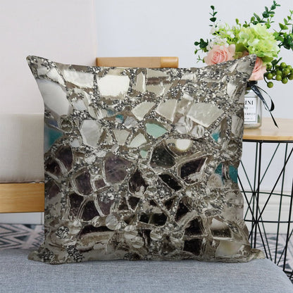 Photographic Image Sparkly Silver Glitter, Glass And Mirror Linen Throw Pillow Cover