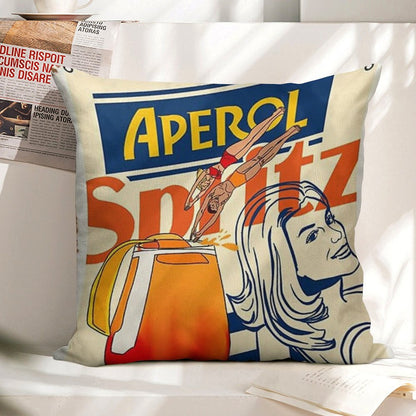 Aperol Spritz Art Print Linen Throw Pillow Cover