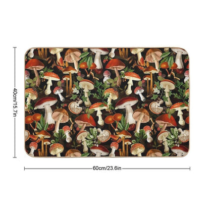 Vintage Red Mushrooms Forest Botanical Night Garden Pattern - Black  NightGarden Bath Mat