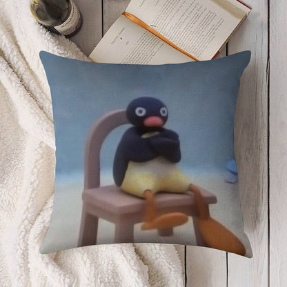 Angry Pingu Linen Throw Pillow Cover