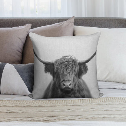Highland Cow - Black & White Soft Ultra-Soft Texture Throw Pillow