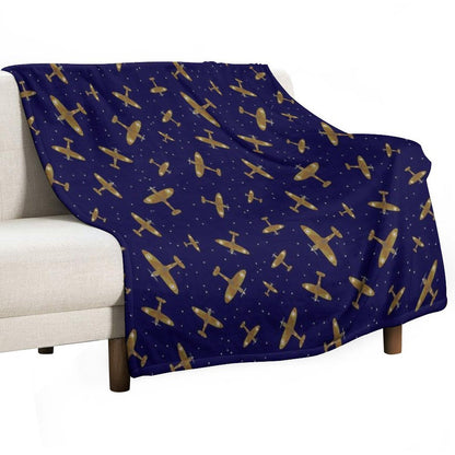 Spitfire War Planes in Flight on Navy Blue Throw Blanket