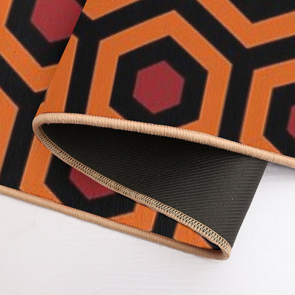 Geometric Pattern Looped Hexagons OrangeRedBlack Bath Mat