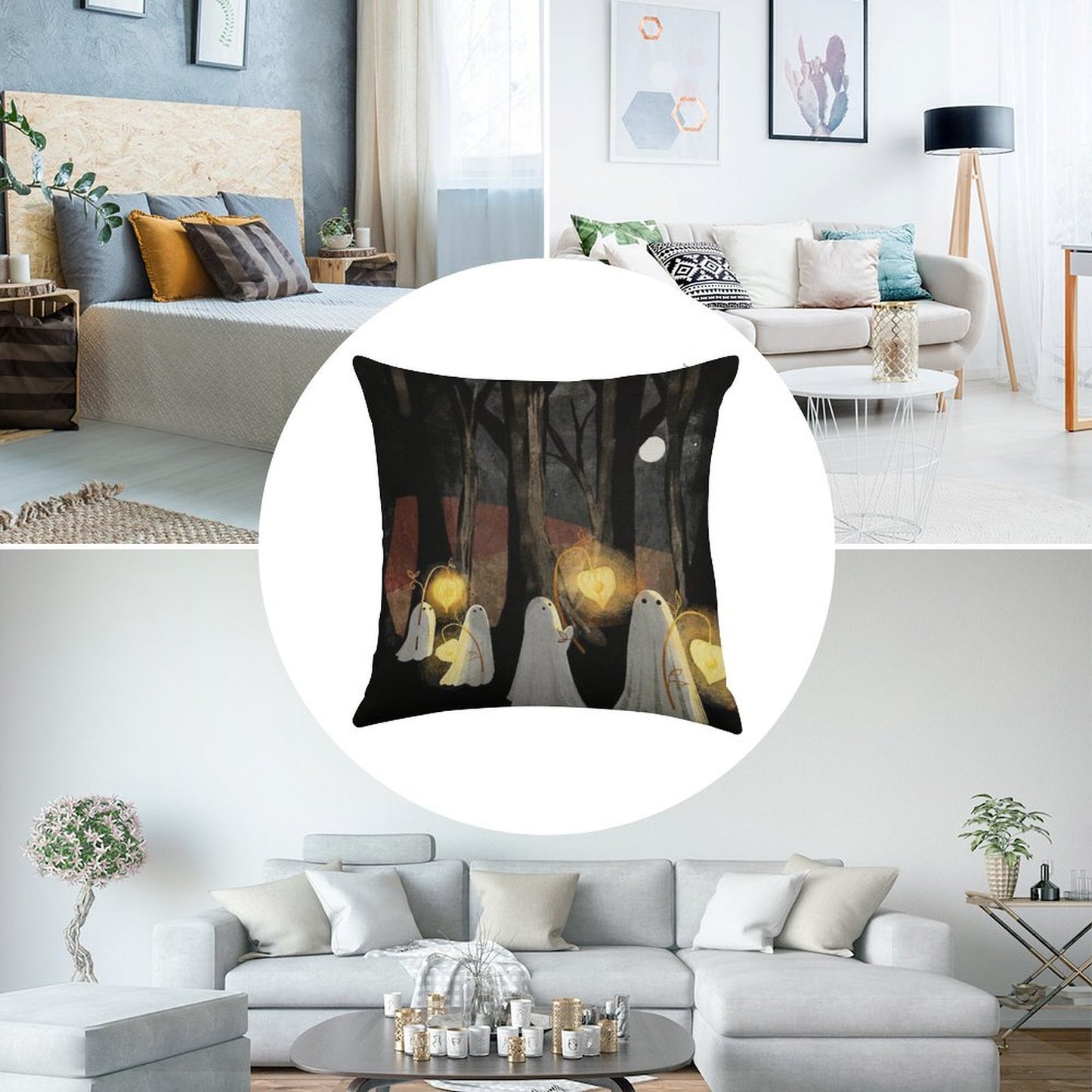 Ghost Parade Linen Throw Pillow Cover