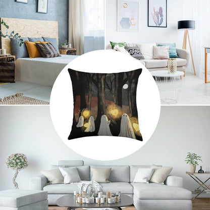 Ghost Parade Linen Throw Pillow Cover