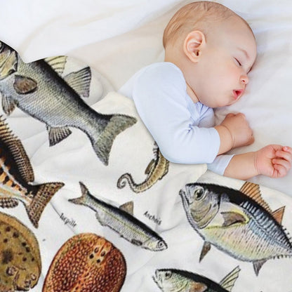 Adolphe Millot - Poissons B - French Vintage Nautical Poster Throw Blanket