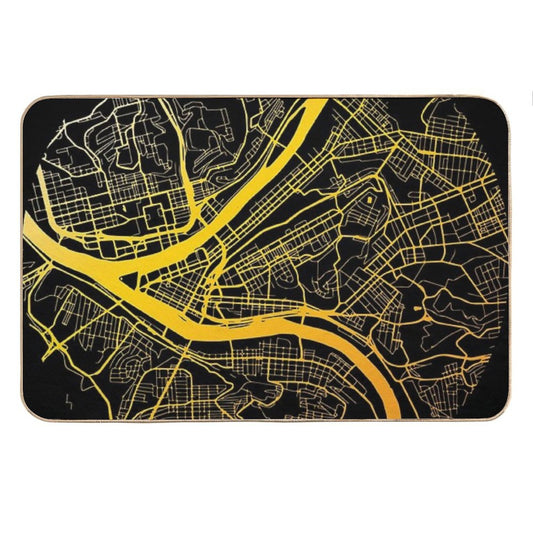 Pittsburgh Map Black And Yellow Bath Mat