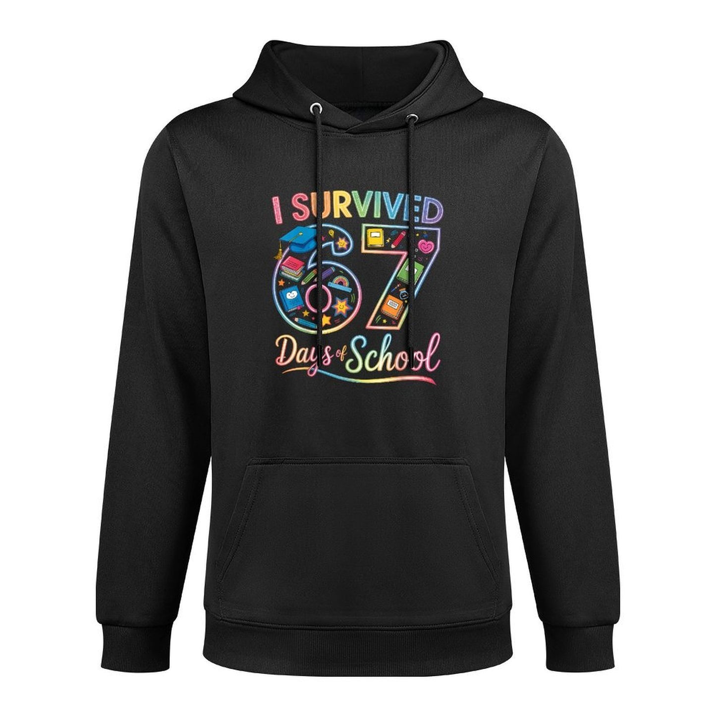 I Survived 67 Days of School Funny Teacher Student Rainbow Medium-Weight Fabric Hoodie