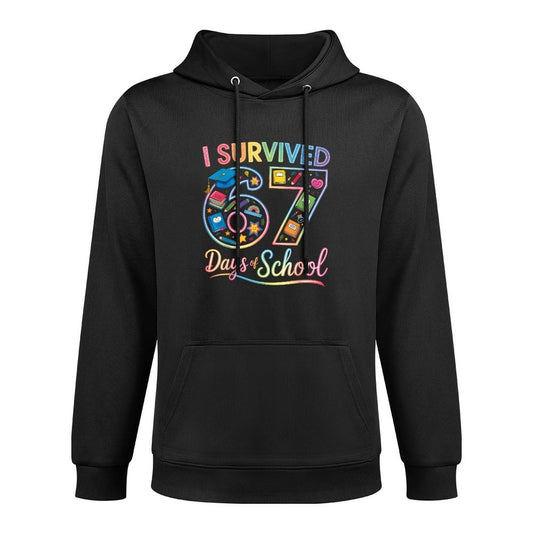 I Survived 67 Days of School Funny Teacher Student Rainbow Medium-Weight Fabric Hoodie