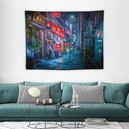 Heavy Rain Over Neo Tokyo Tapestry