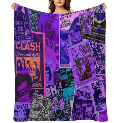 Punk Rock Bands Flyers Collage Vaporwave Aesthetic Punk Colors Throw Blanket