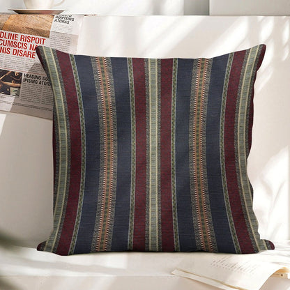 Navy Stripe Burgundy And Dark Blue Country Tapestry Linen Throw Pillow Cover
